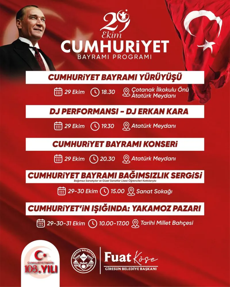 Giresun'da 29 Ekim Cumhuriyet Bayramı Coşkusu