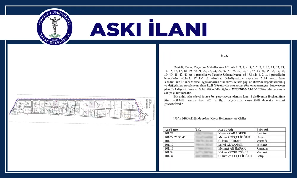 Keçeliler ve Solmaz Mahalleleri Parselasyon Planı Askıya Çıkarıldı
